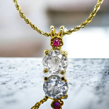 Load image into Gallery viewer, 10k Yellow Gold Ruby &amp; White Quartz Rope Bracelet 7&quot; Dainty Vintage Estate 2.3g
