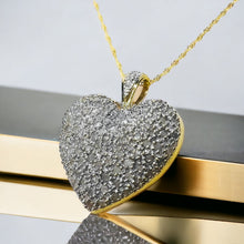 Load image into Gallery viewer, 10k Yellow Gold Pave Diamond Necklace 20&quot; 1ct Romantic Heart Pendant Estate 3.6g
