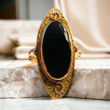 Load image into Gallery viewer, Antique 10k Yellow Gold Black Onyx Ring Size 5.25 Retro Estate Vintage 3g
